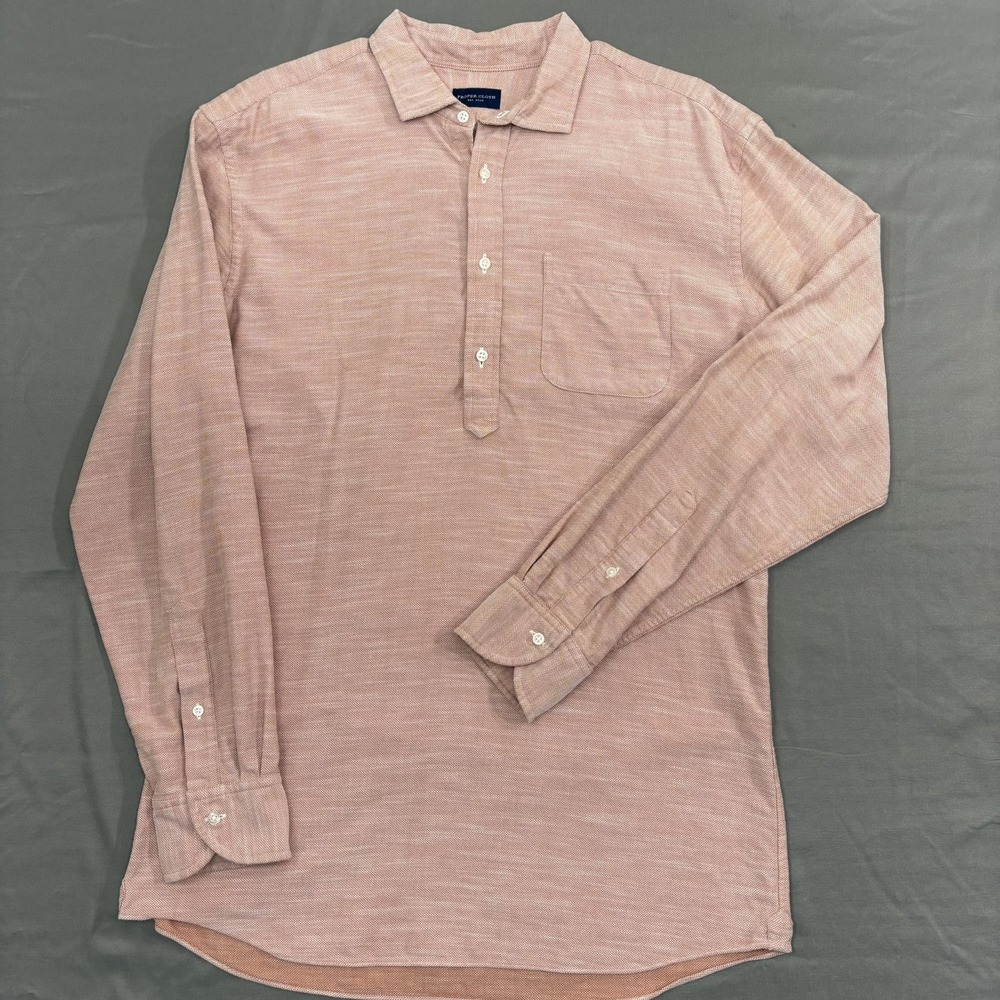 Proper Cloth Custom Mens Popover Shirt XL Slim L Classic Pink Melange LS - Picture 2 of 14